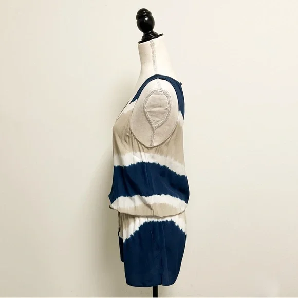 Joie Silk Tie Dye Sleeveless Scoop Neck Isidora Romper XS Ivory Beige Navy FLAWS - Picture 6 of 13